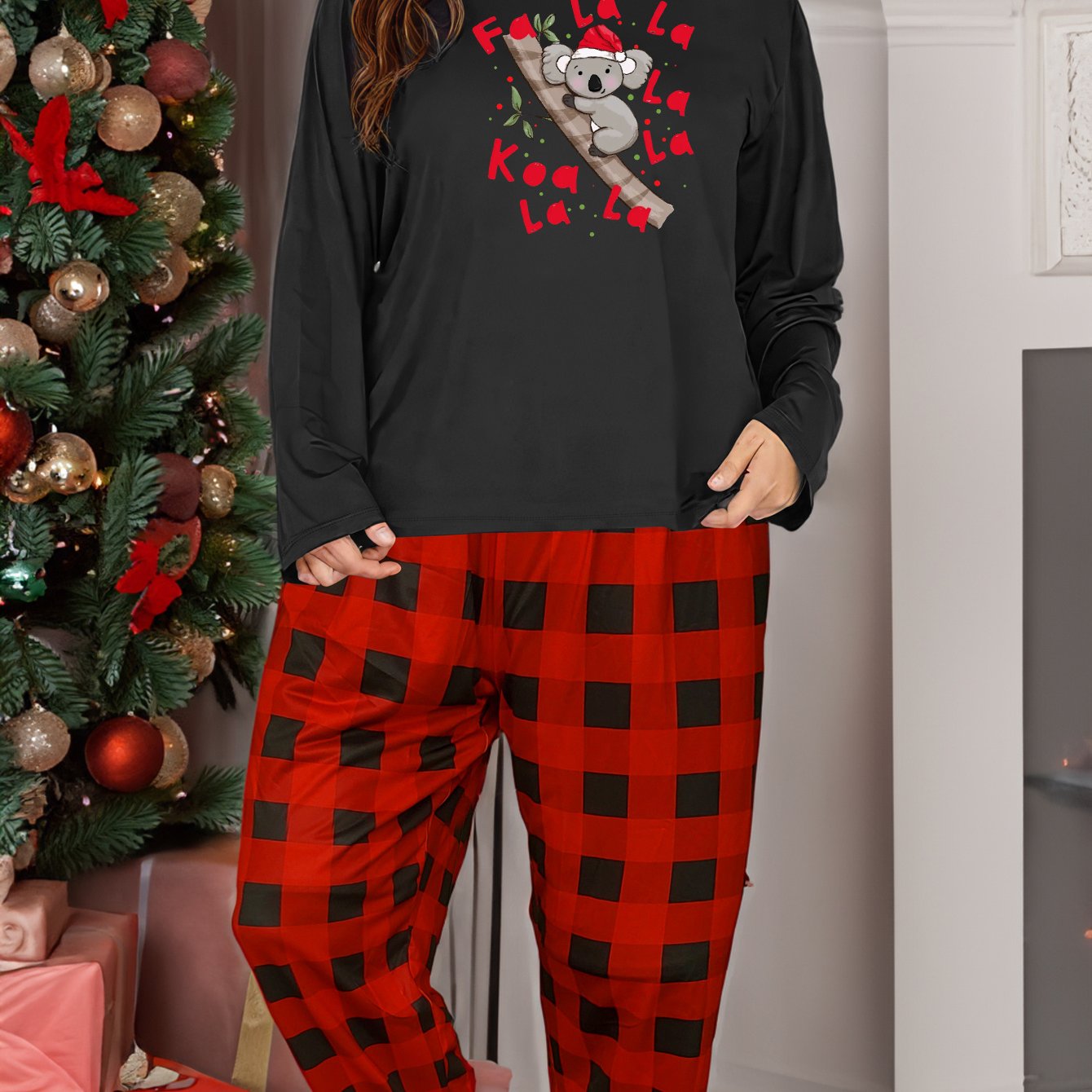 Christmas Lounge Set Women's Plus Christmas Hat Koala Prin...