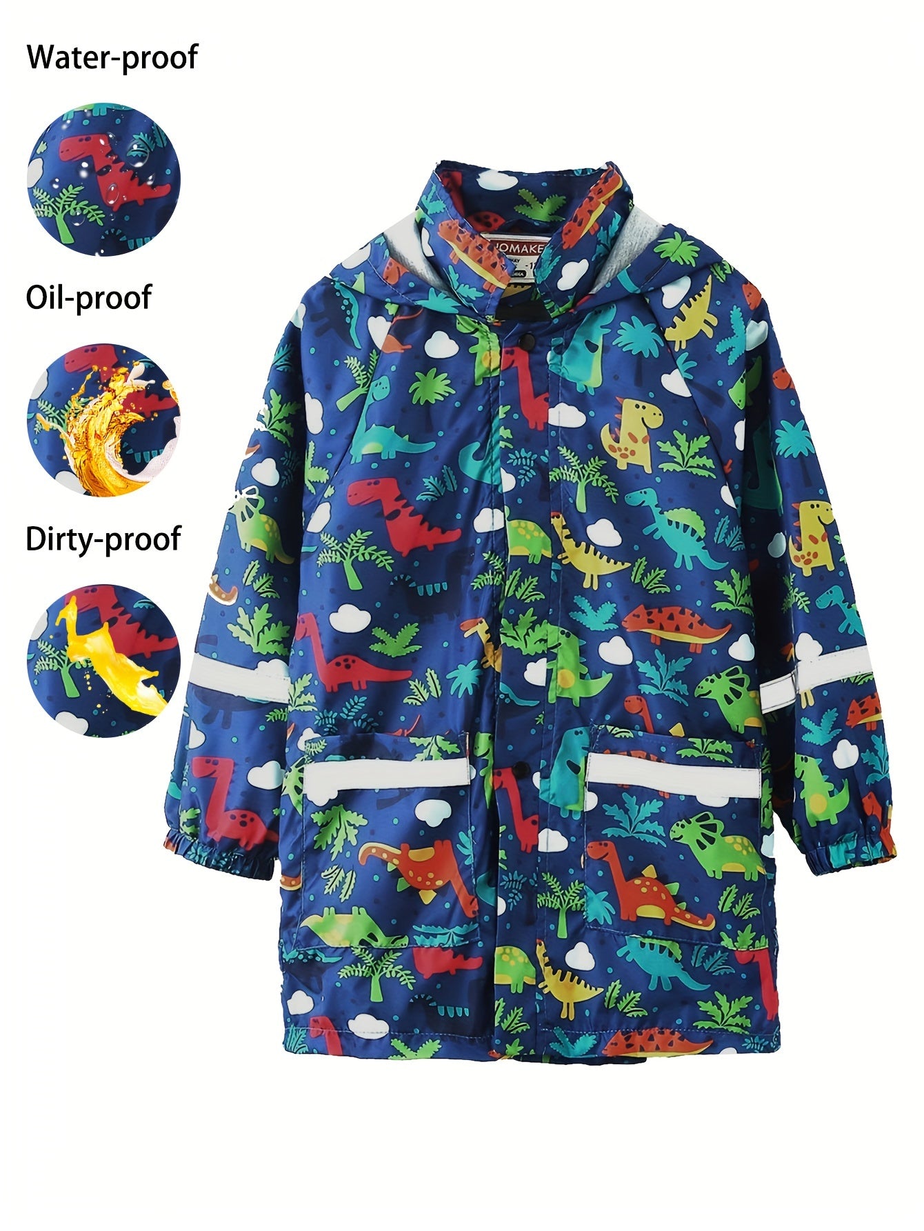 Boys Cartoon Print Rain Jacket Hooded Lightweight Waterproof Windbreaker