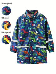 Boys Cartoon Print Rain Jacket Hooded Lightweight Waterproof Windbreaker