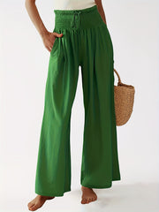 Drawstring Waist Wide Leg Pants Casual Solid Long Length