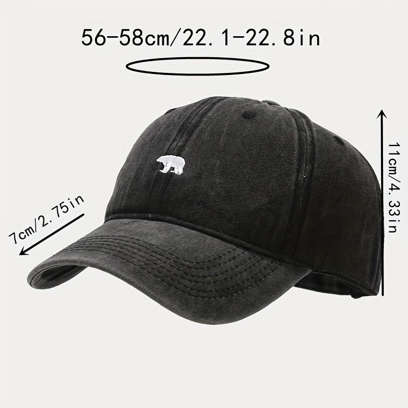 Polar Bear Embroidery Baseball Cap Distressed Unisex Sun Hat Solid Adjustable