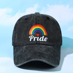 PRIDE Rainbow Print Baseball Cap Gray Washed Distressed Y2K Dad Hats Lightweight