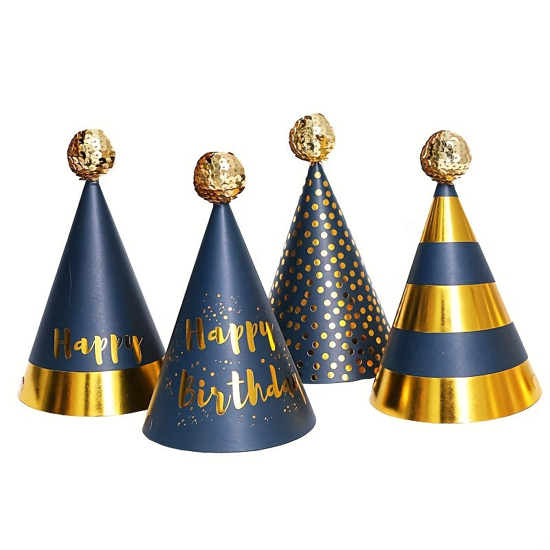 Birthday Cone Hat With Pom Poms Striped Dot Party Decor