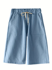 Dual Pocket Elastic Shorts High Waist Drawstring Shorts Women's Clothing