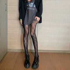 Bow Pattern Fishnet Tights High Waist Mesh Pantyhose Women's Stockings