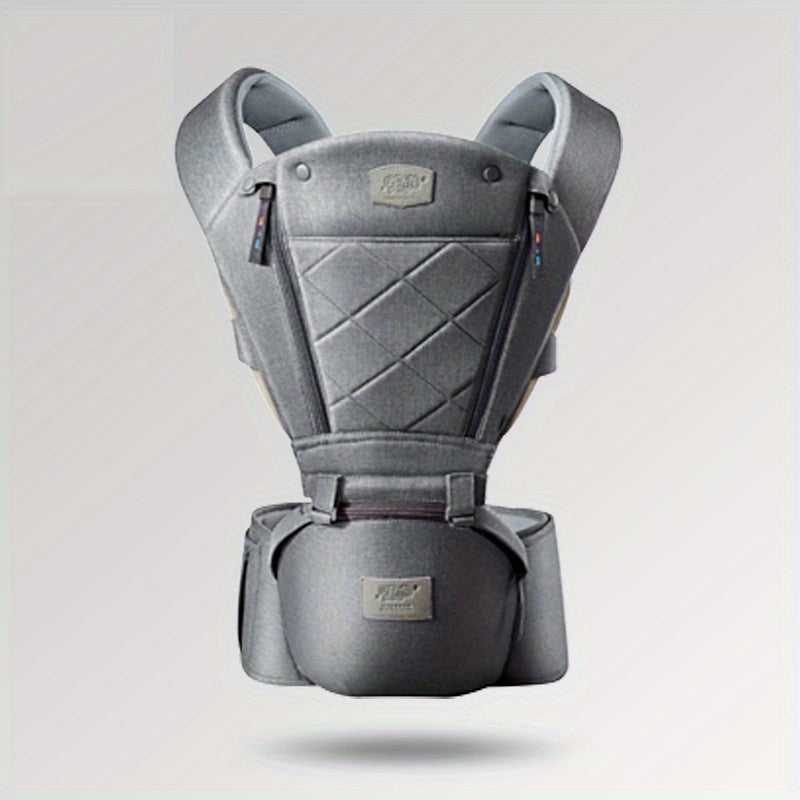 Adjustable Baby Carrier with Support Strap and Storage Grey