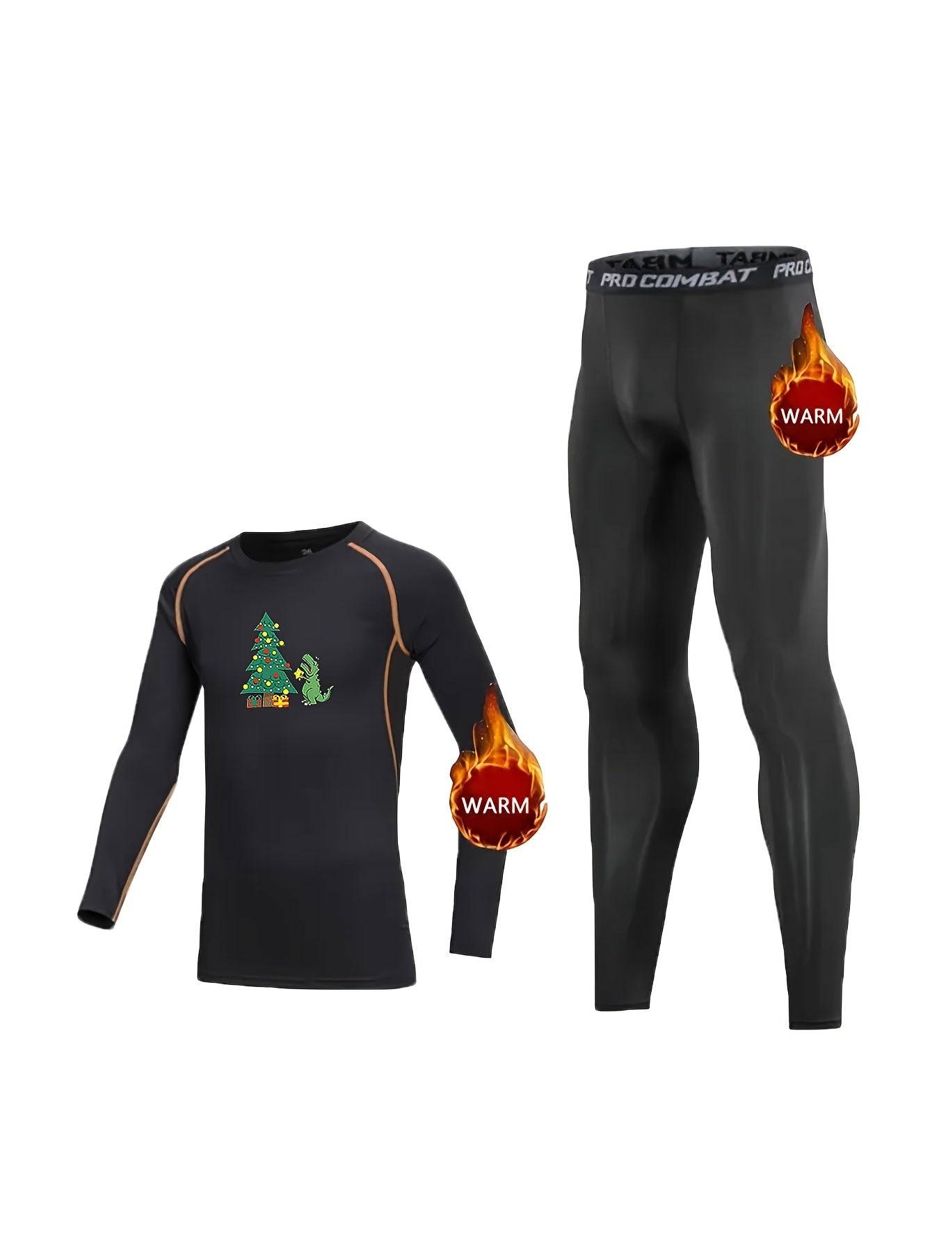 2pcs Kids Fleece Compression Sets Christmas Dinosaur Print