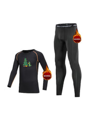 2pcs Kids Fleece Compression Sets Christmas Dinosaur Print