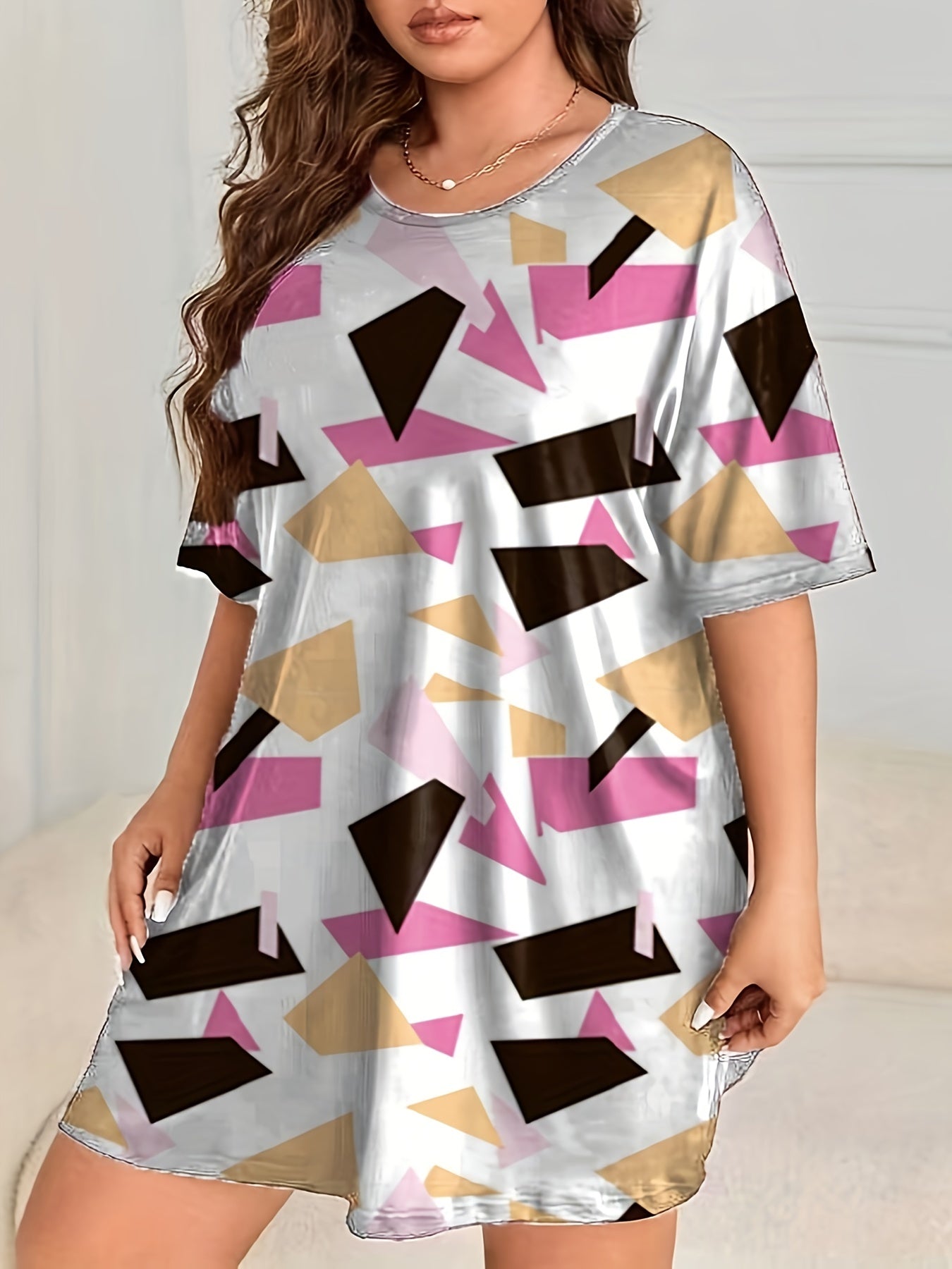 Geometric Print Short Sleeve Nightdress