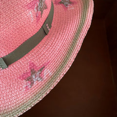 Y2K Pink Star Cowboy Hat Distressed Straw Sunshade Travel Beach Hats