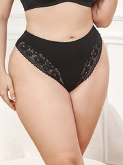 Floral Jacquard Lace Trim Panties Plus Size