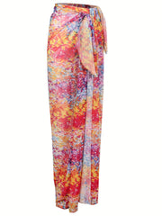 Colorful Tie Side Mesh Cover Up Sarong Beach Coverup