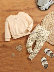 Toddler Girl's Heart Print 2pcs Set Sweatshirt & Sweatpants