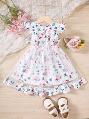 Toddler Girls Flowers Graphic Princess Dress For Party Beach Vacation