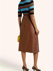 Retro Skirt Women's Plus Zip Back PU Leather Skirt