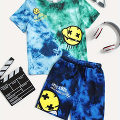 Boys Tie Dye T-shirt & Shorts Set Round Neck Top Casual Kids Clothes Summer