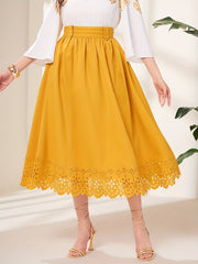 Ruched High Waist Midi Skirt Solid Color