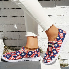 Women's Star & Striped Print Canvas Shoes Casual Lace Up Outdoor Shoes