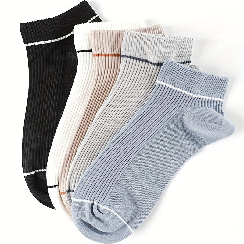 5 Pairs Ribbed Ankle Socks Soft Lightweight Low Cut Women's Stockings
