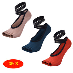 3 Pairs Women's Yoga Socks Non Slip Grips And Straps Ideal For Pilates Pure Ball