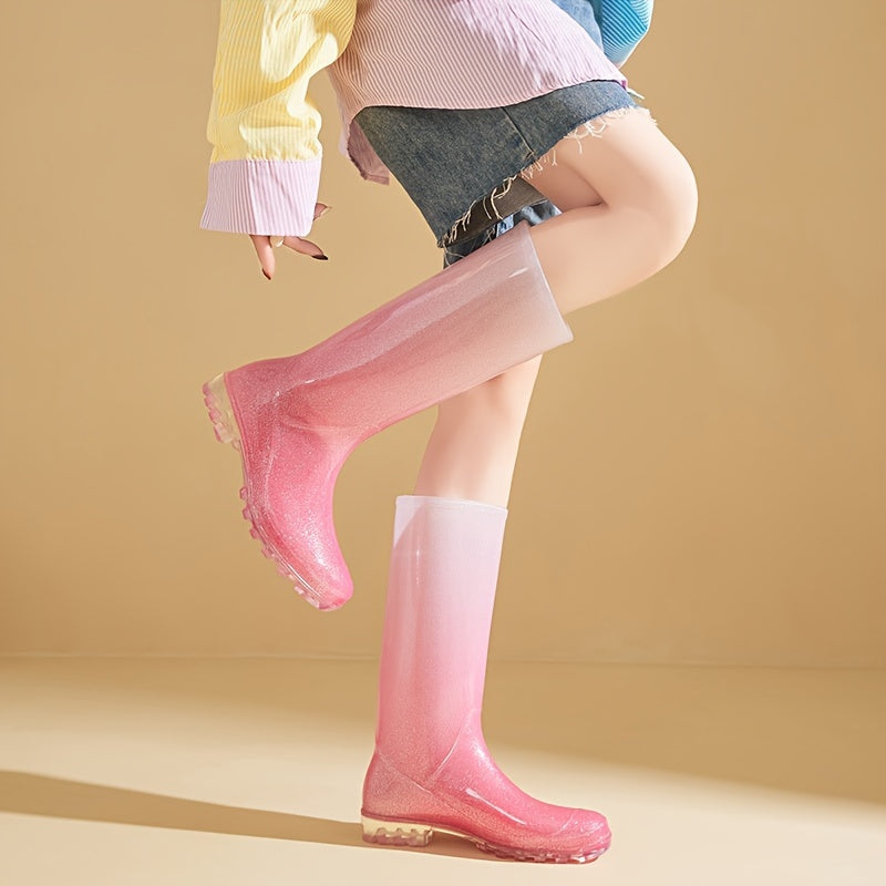 Winter Warm Gradient Rain Boots Waterproof High Tube Rubber Shoes
