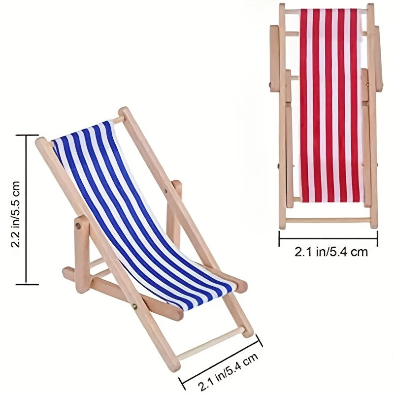 Wooden Beach Chairs Folding Red Striped for Dollhouses