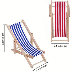 Wooden Beach Chairs Folding Red Striped for Dollhouses
