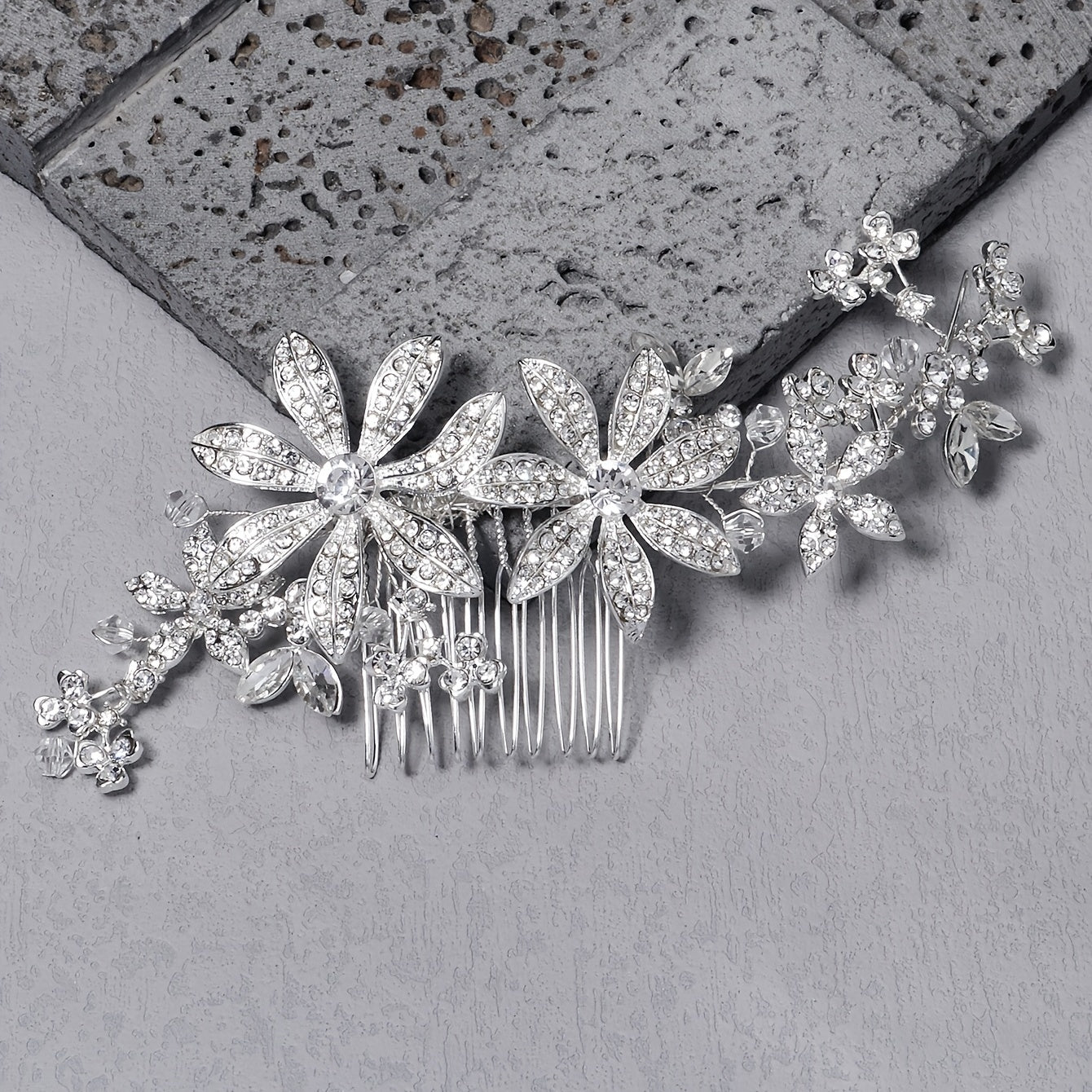 Silvery Flower Bridal Hair Comb - Wedding Accessories