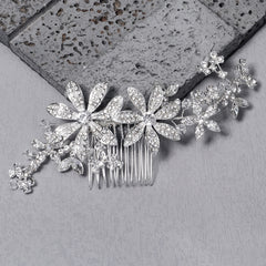 Silvery Flower Bridal Hair Comb - Wedding Accessories
