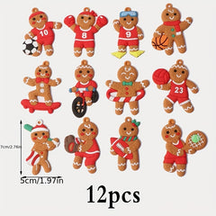 12pcs Sporty Gingerbread Man Ornament Christmas Tree Ornaments