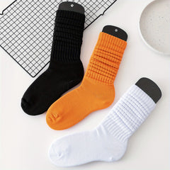 3 Pairs Solid Cozy Mid Tube Socks Women's Stockings
