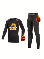 Kids Dragon Pattern Fleece Compression Set