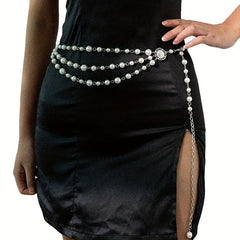 Vintage Faux Pearl Waist Chain with Tassel