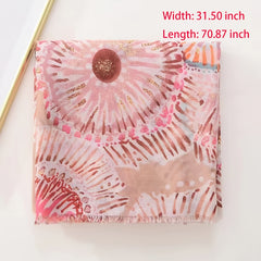 Pink Flower Print Shinny Scarf Breathable Head Wrap
