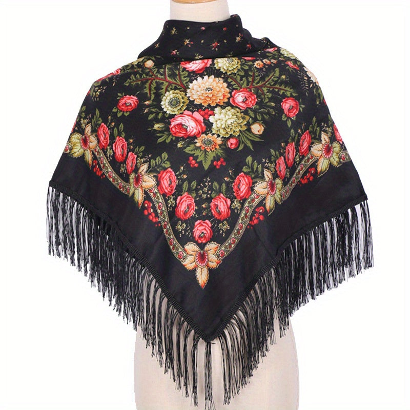 Flower Printed Square Scarf Warm Shawl Muslin Hijab
