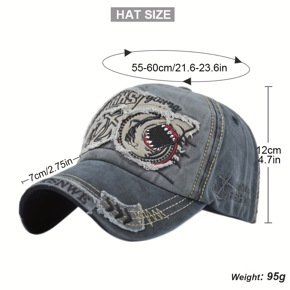 Big Shark Embroidered Baseball Cap Gothic Retro Sunshade Cap Soft Top Hat
