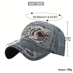 Big Shark Embroidered Baseball Cap Gothic Retro Sunshade Cap Soft Top Hat