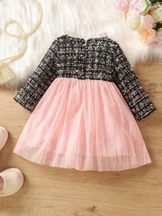 Baby Girls Lace Collar Mesh Dress Lady Plaid Tutu Dress