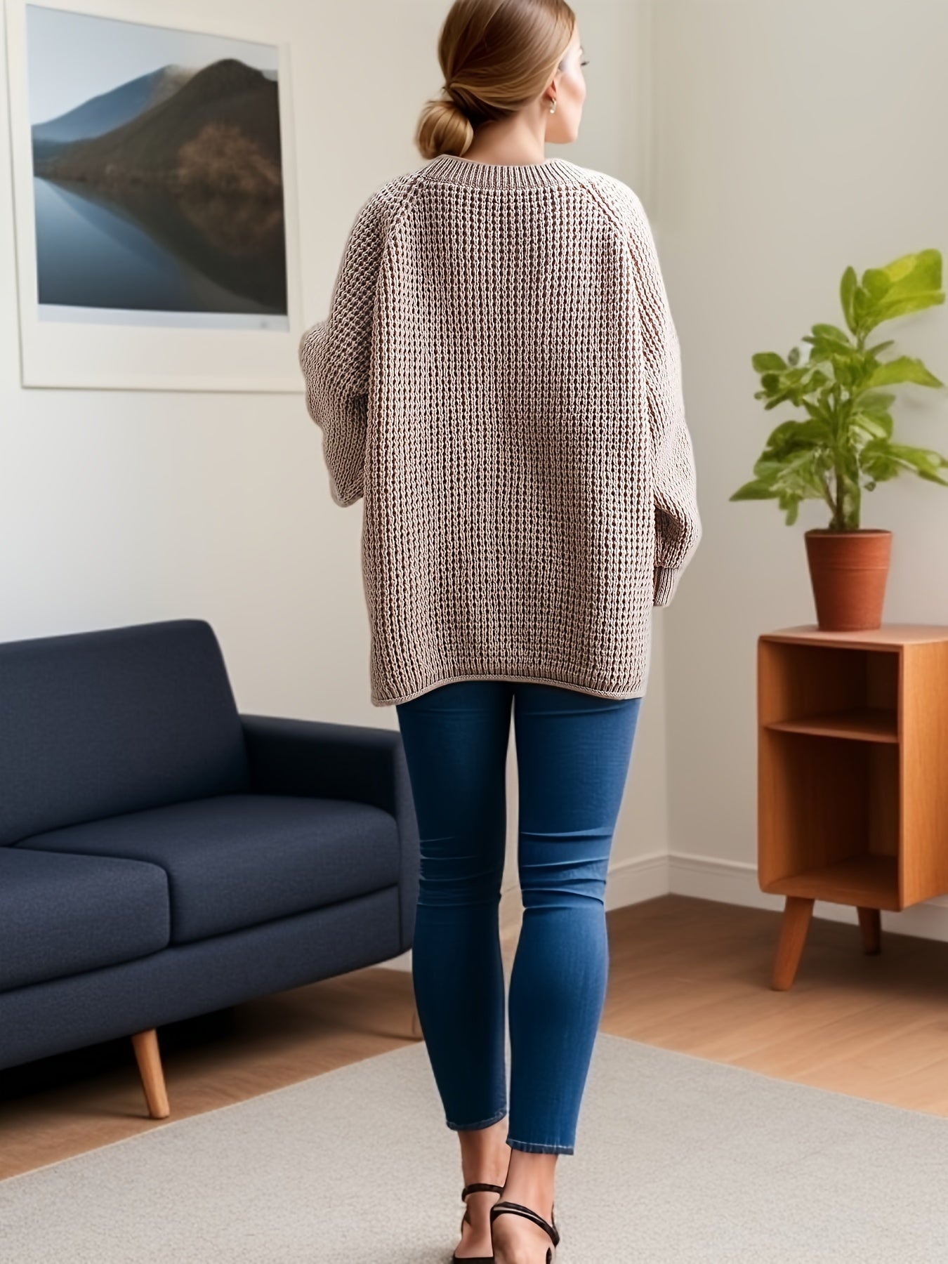 Casual Sweater Women's Plus Solid Long Sleeve Round Neck