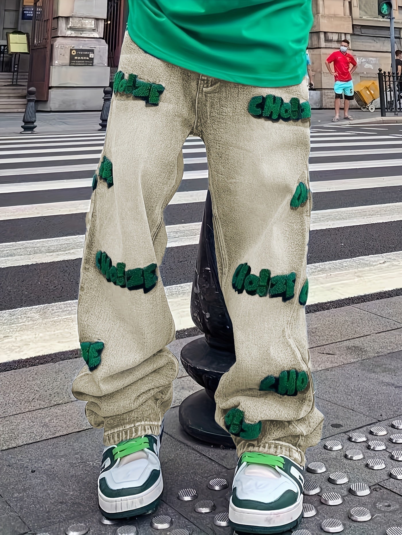 Embroidered Jeans Loose Fit Towel Embroidery Men's Denim Pants