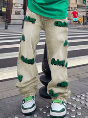 Embroidered Jeans Loose Fit Towel Embroidery Men's Denim Pants