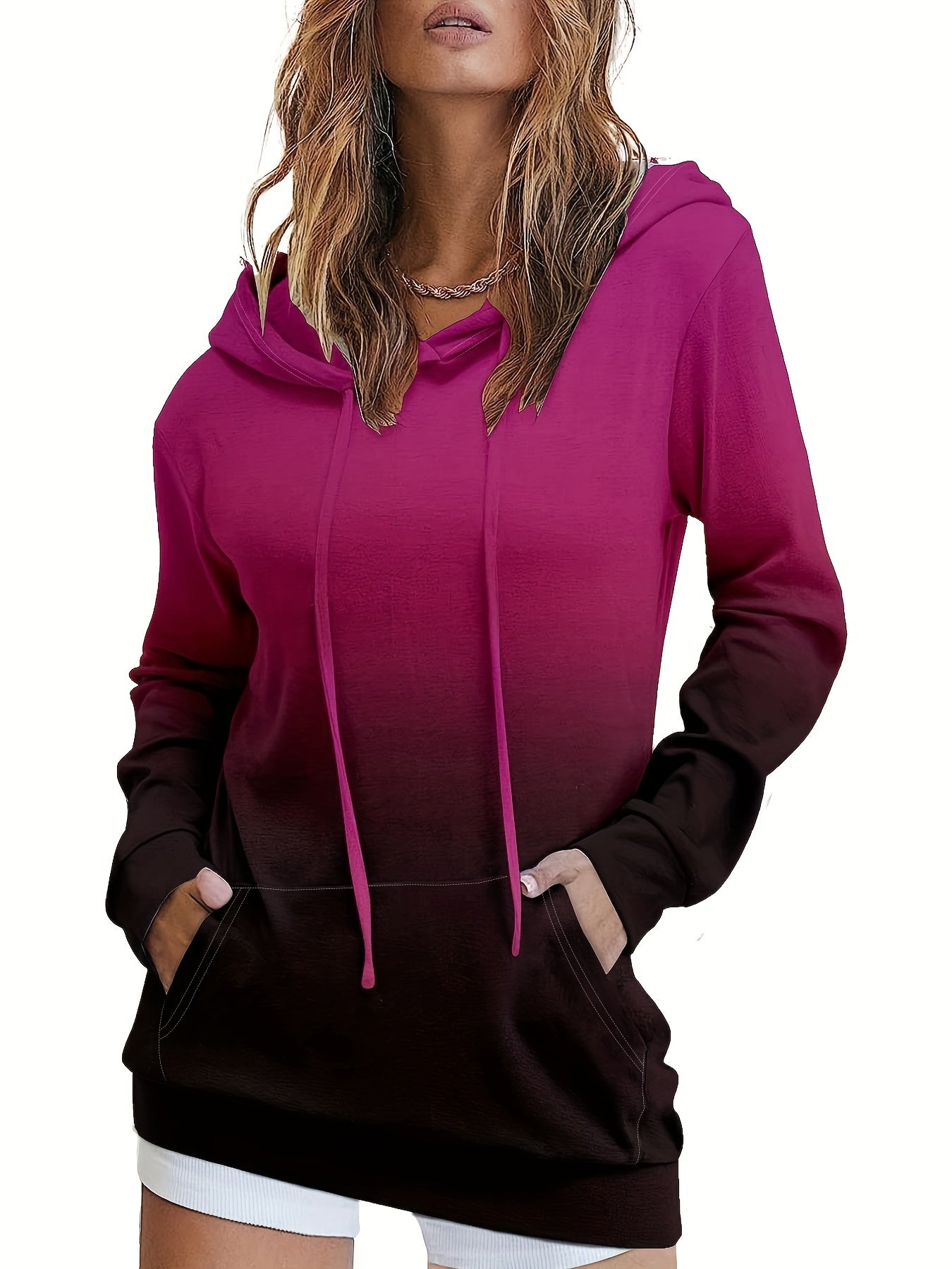Ombre Kangaroo Pocket Hoodie Casual Long Sleeve Drawstring Hoodies Sweatshirt