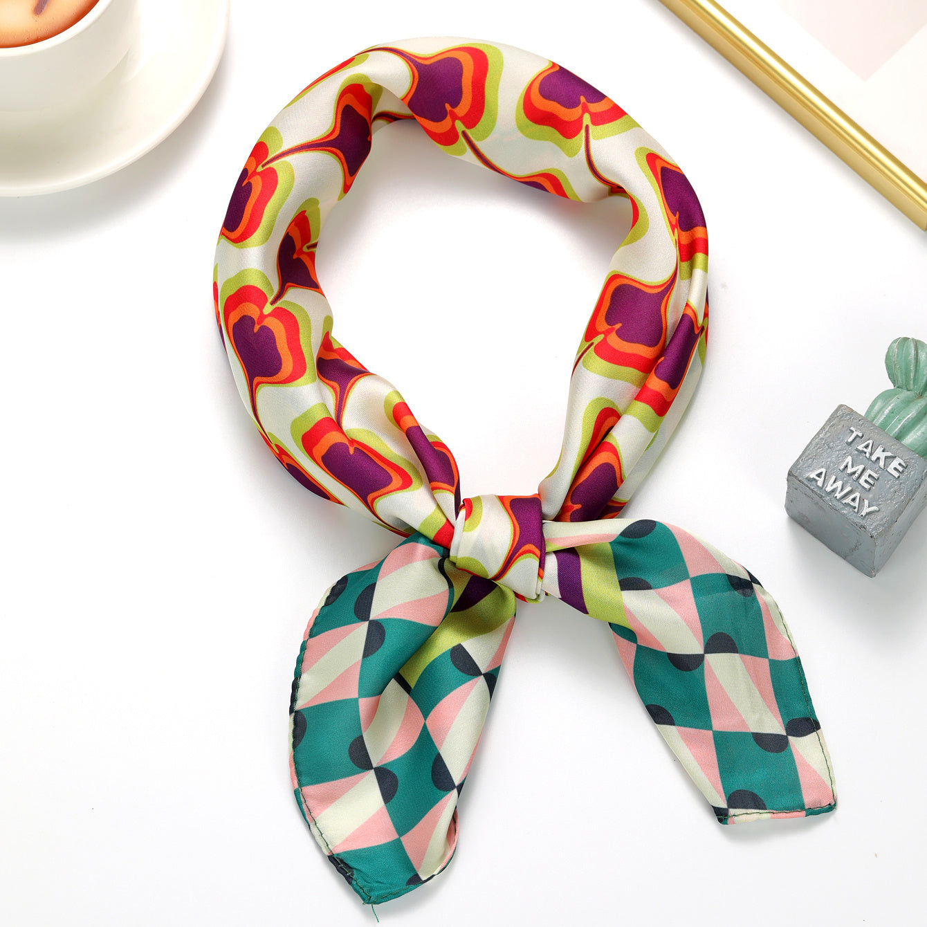 Geometric Print Square Scarf Vintage Neckerchief Bandana Head Wrap