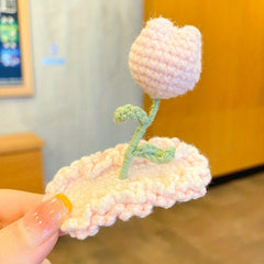 Knit Flower Hair Clips for Baby Girls