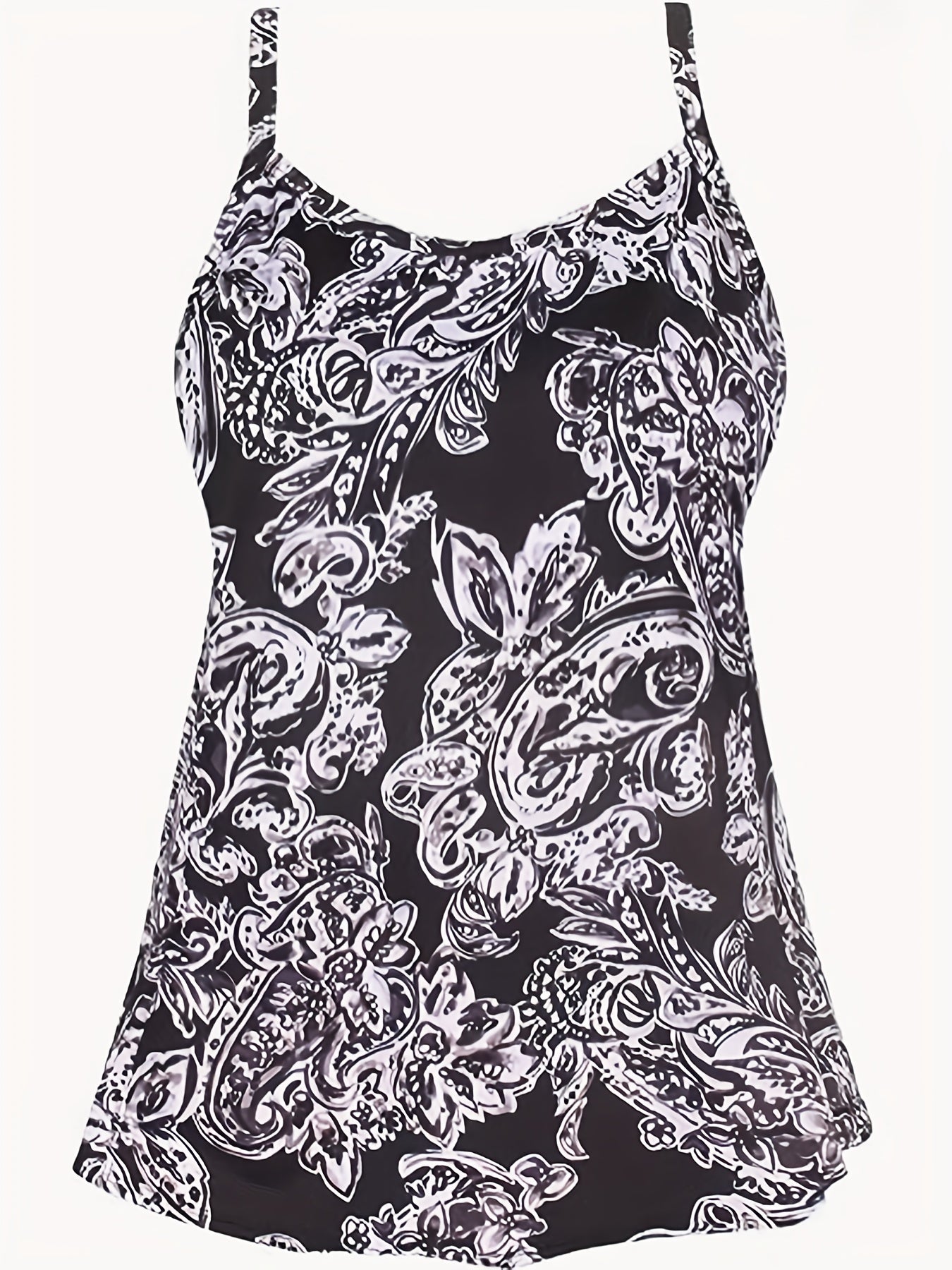Paisley Print Tankini Set Women's Round Neck Cami Top & Shorts Swimsui