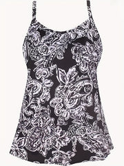 Paisley Print Tankini Set Women's Round Neck Cami Top & Shorts Swimsui
