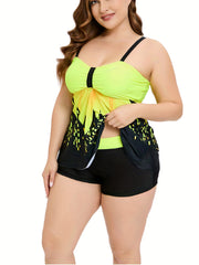 Women's Plus House Print Tankini Set Ruched Tank Top & Shorts