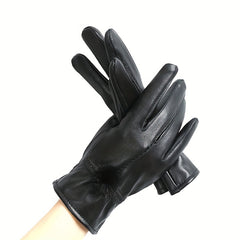 Women's PU Leather Plush Short Gloves for Riding Windproof