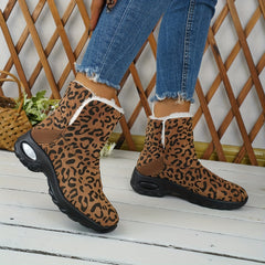 Leopard Print Plush Winter Snow Boots Comfy Non slip Mid Calf Boots