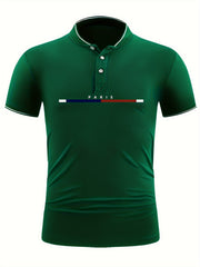 Men's Casual Shirt Top Stand Collar Short Sleeve Closure